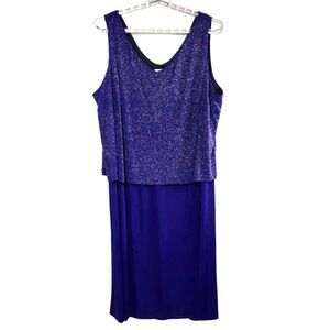 Ronni Nicole II Plus Size 32W Blue Silver Midi Tank Dress Pullover Party Sparkle
